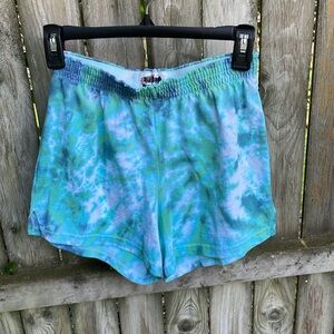 FREE w/purchase Soffe tie dye short shorts blue green ? Juniors M or L (like XS)
